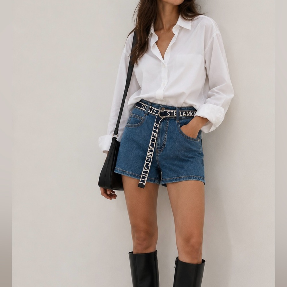 NWT Stella McCartney Denim medium wash
Shorts With white and blue logo belt